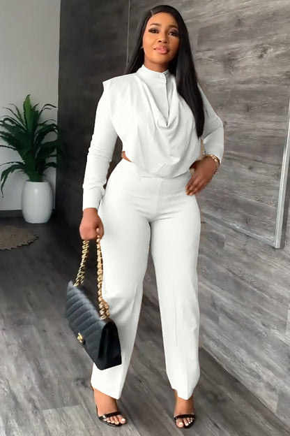 Button Turtleneck Long Sleeve Top Pants Set[Pre Order]