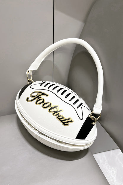 Letter Colorblock Print Zipper American Football Shaped Handbag