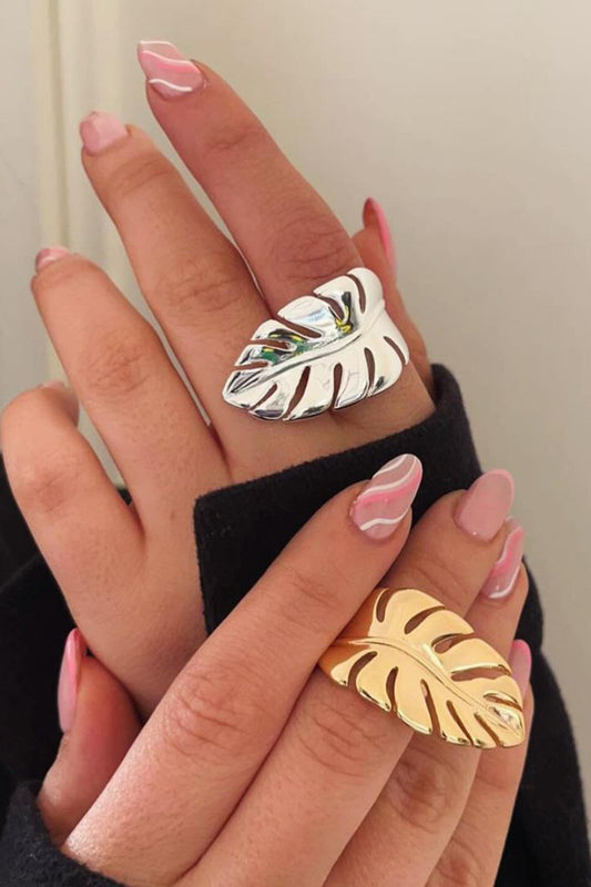 Leaf Shaped Fashionable Metallic Sheen Open Rings