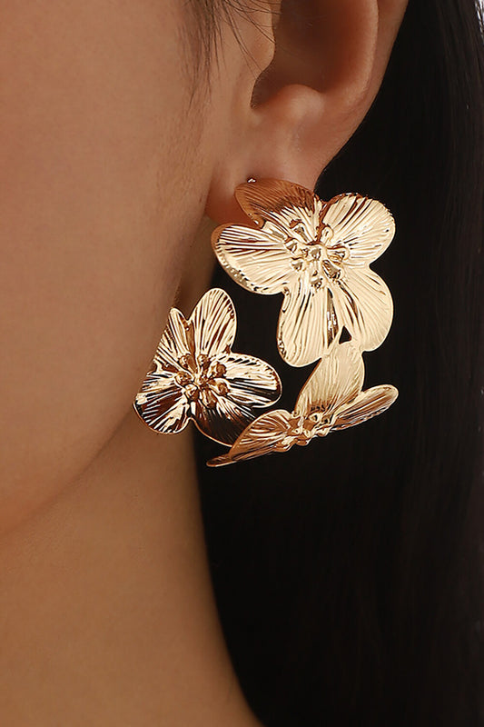 Alloy Flower Design Fashionable C-Shaped Hoop Earrings