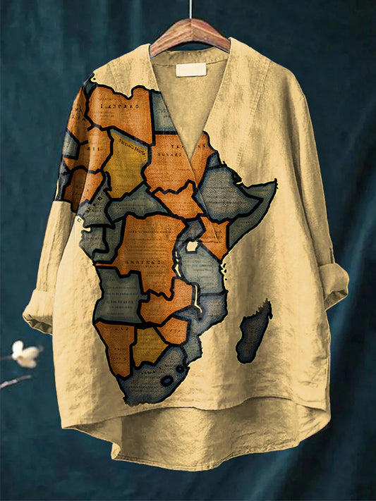 Women's African Map Collage Art Print Long Sleeve Shirt