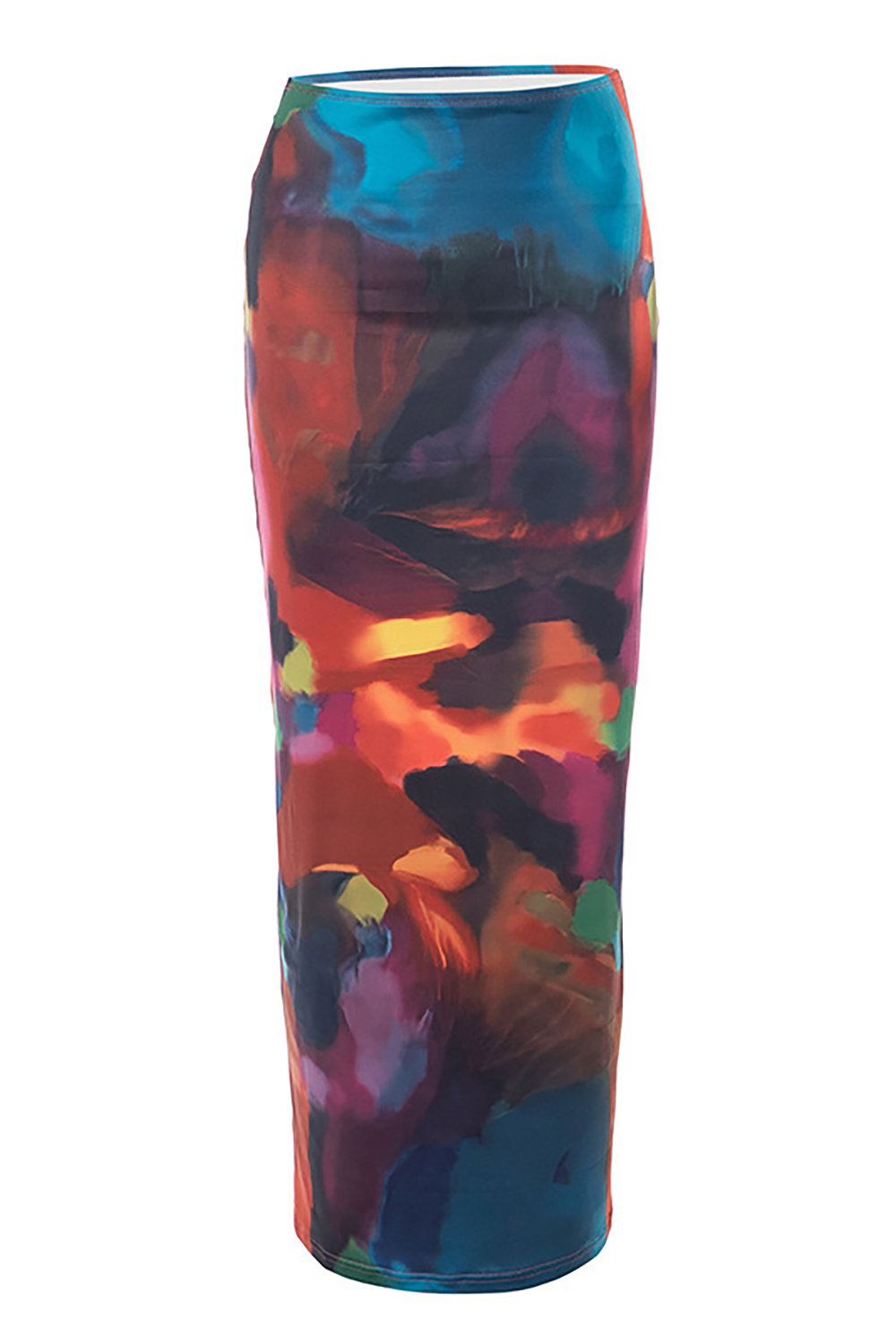 Colored Drawing Print Bodycon Casual Maxi Skirt-Blue