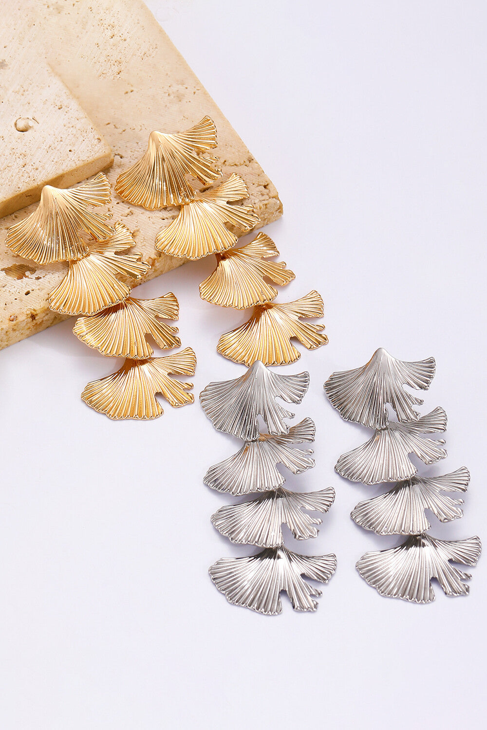 Metallic Sheen Ginkgo Leaf Shaped Fashionable Dangle Earrings