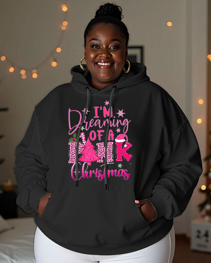 Women's Christmas Print Pocket Long Sleeve Hoodie