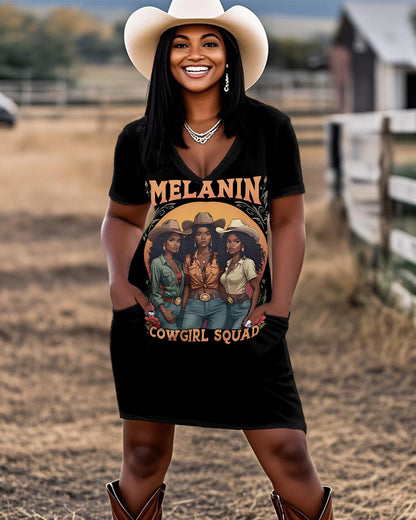 Melanin Squad Cowgirl Casual V-neck Pocket Dress