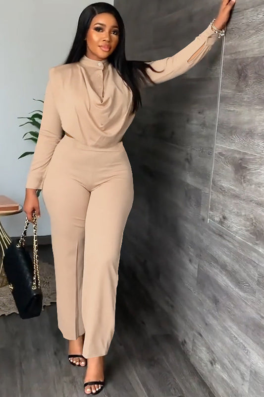 Button Turtleneck Long Sleeve Top Pants Set[Pre Order]