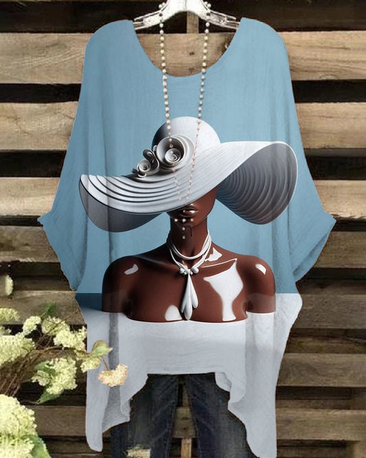 Women's Fashion 3D Art Woman Print Irregular Shirt