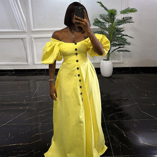 Dress Graceful Puff Sleeve High Waist Big Swing Elegant Dress Women's Clothing