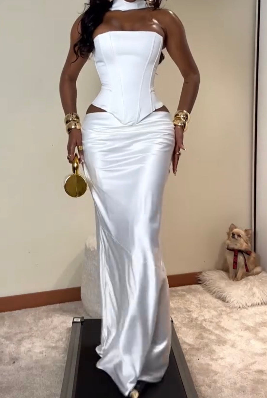 Elegant Waist Top Slim Fit Square Collar Sexy Tube Top Mid-Length Dress Set