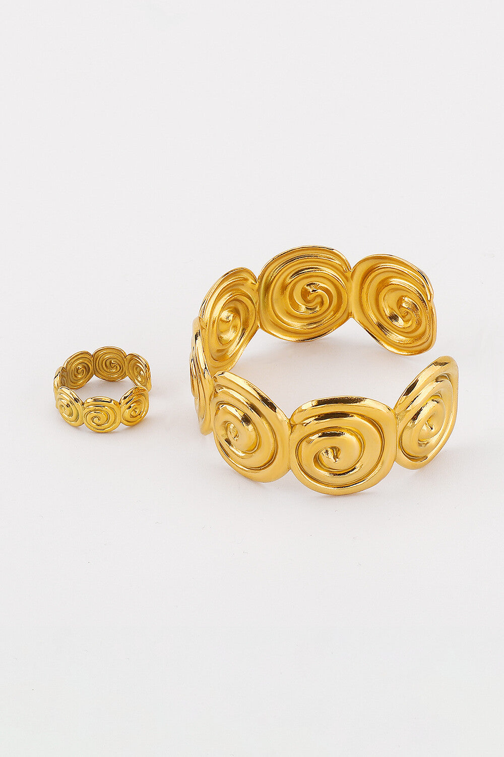 Spiral Design Alloy Open Bracelet Ring Set