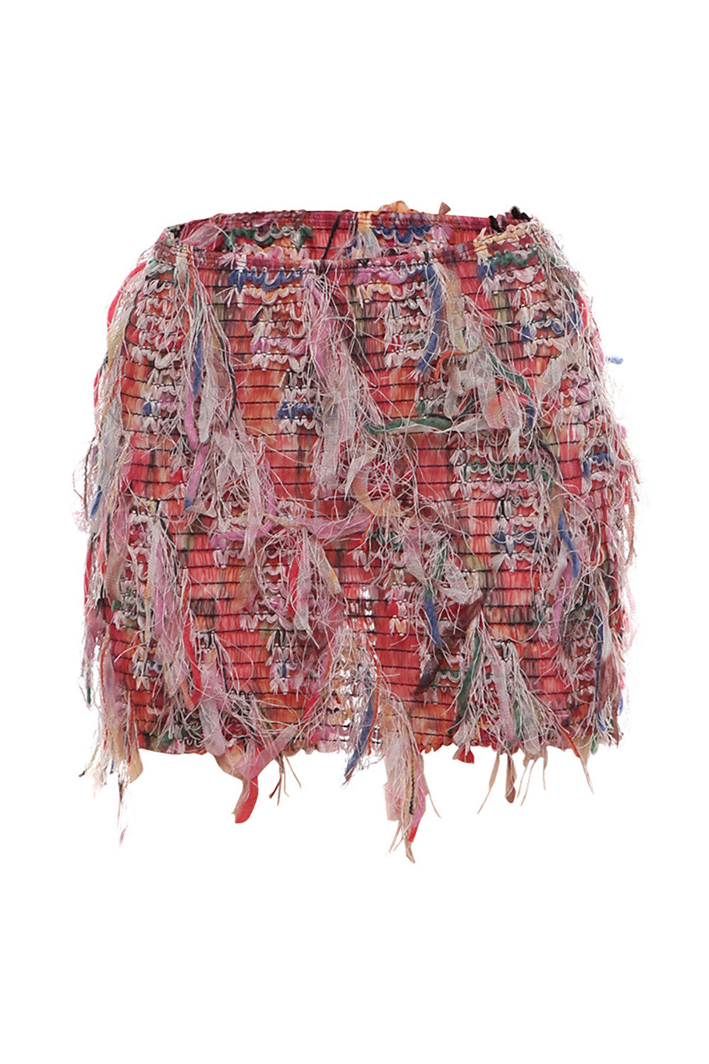 Multicolor Fringed Design Bodycon Mini Skirt-Pink