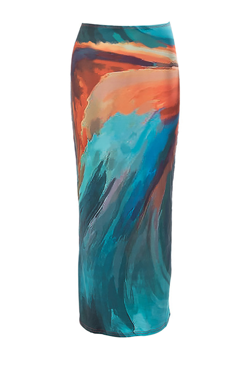 Colored Drawing Print Bodycon Casual Maxi Skirt-Blue