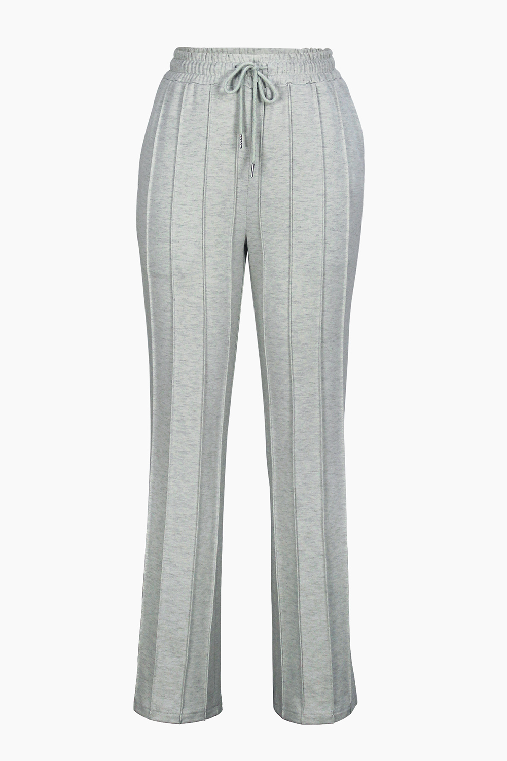 Elastic Waist Tie Up Striped Solid Color Casual Pants-Grey