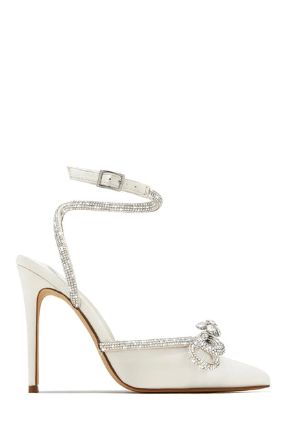 Glittering Rhinestone Bow Decor Pointed Toe Party Stiletto Heels-Black