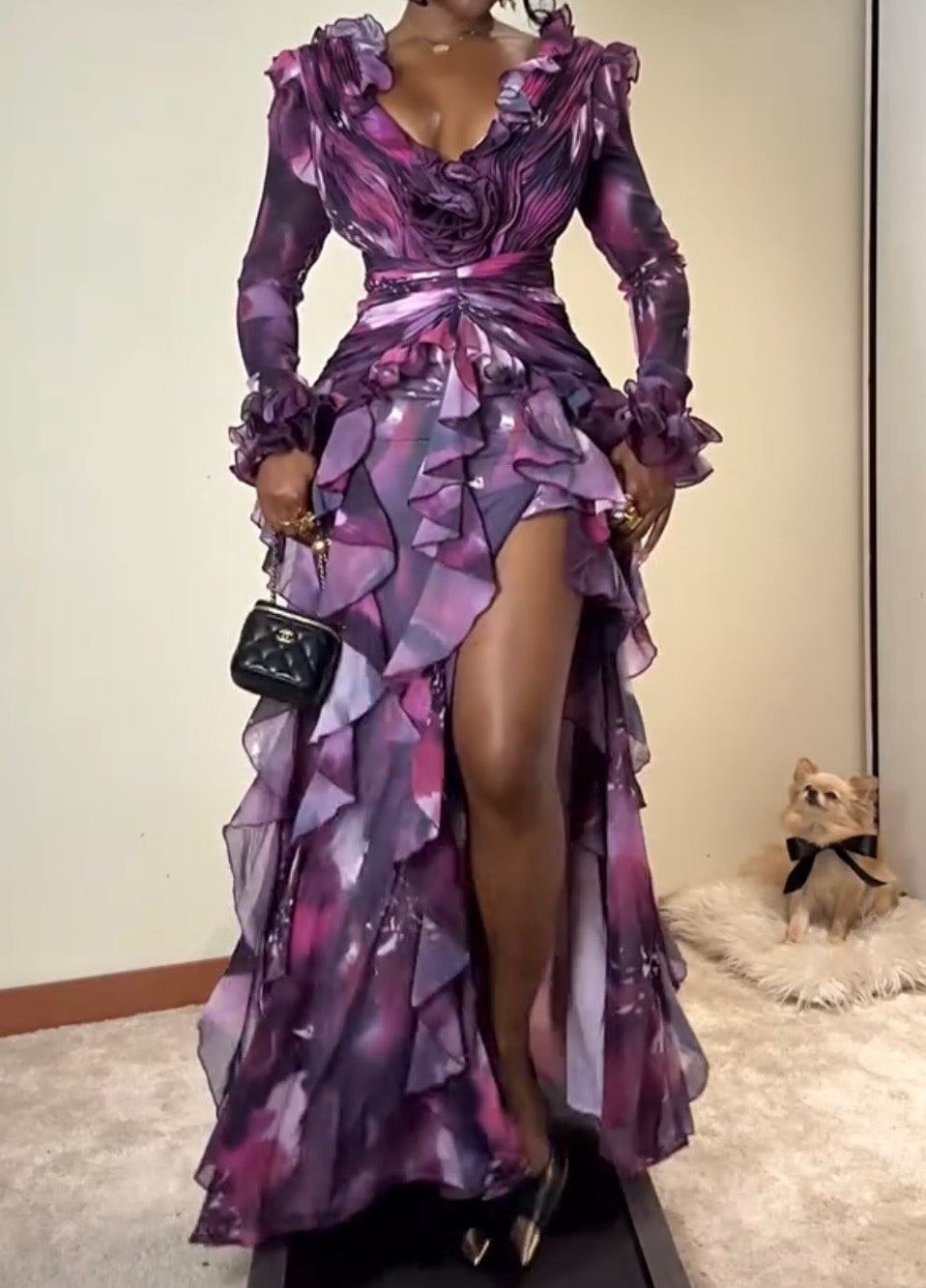 Graceful and Fashionable Long Sleeve Elegant Ruffles Dress