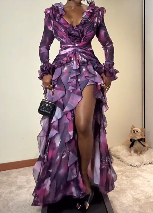 Graceful and Fashionable Long Sleeve Elegant Ruffles Dress