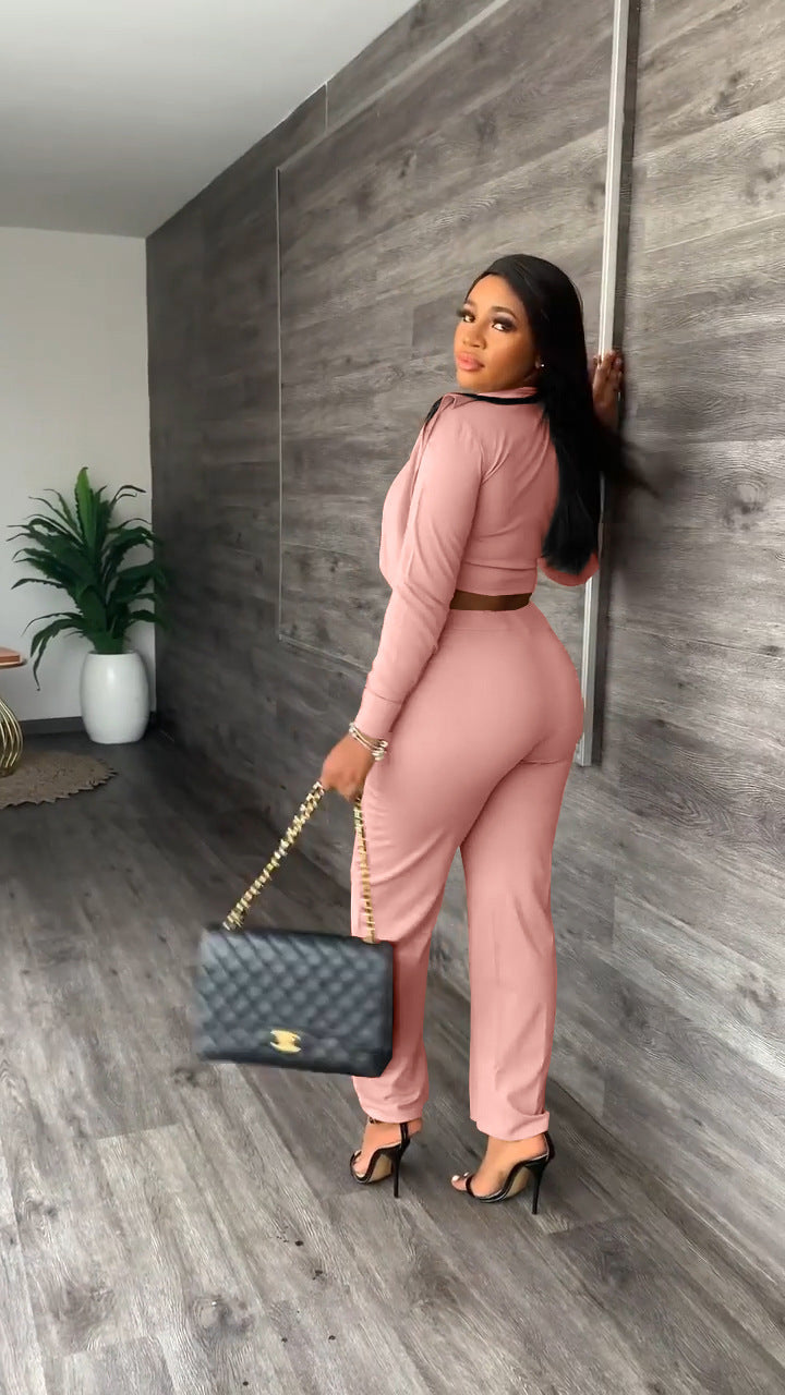 Button Turtleneck Long Sleeve Top Pants Set[Pre Order]