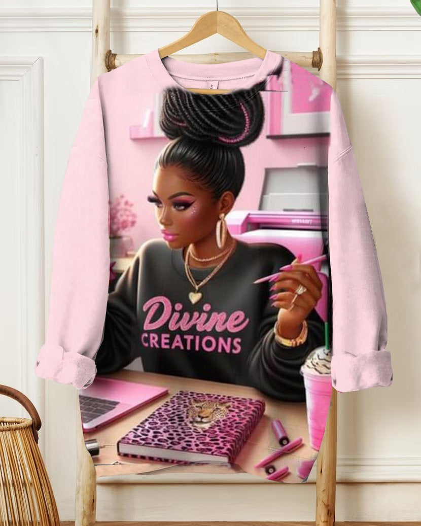 Brown Pink Girl Long Sleeve Sweatshirt