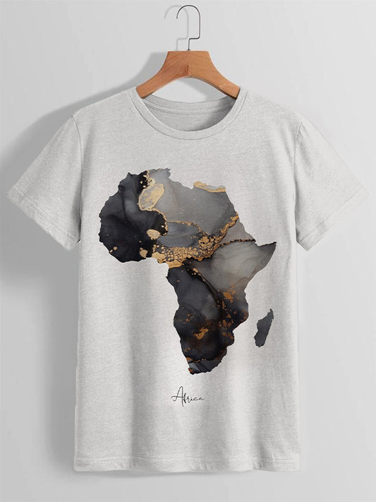 Women's Africa Map Black And Gold Art Printed Casual T-Shirt