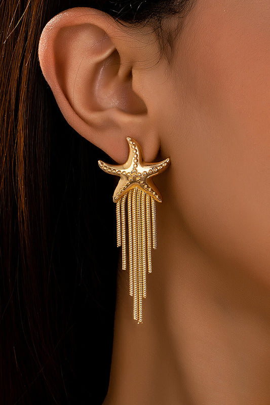 Alloy Starfish Design Fringed Dangle Earrings
