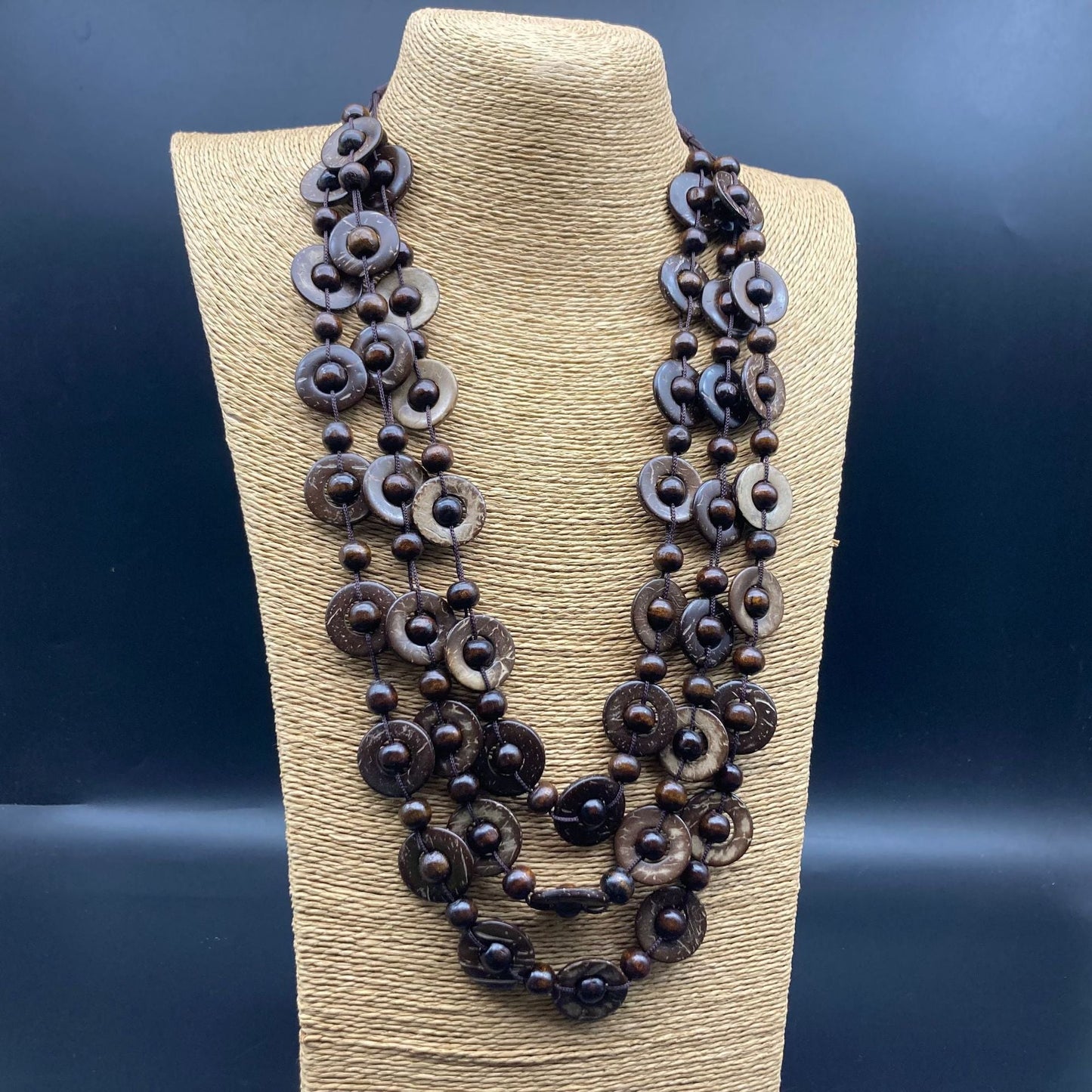 Wood Triple Beaded Necklace