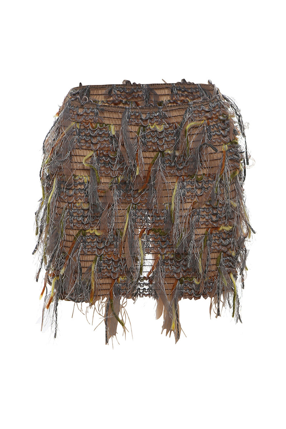 Multicolor Fringed Design Bodycon Mini Skirt-Pink