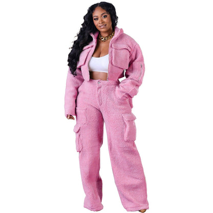 Autumn and winter wool polar fleece three-dimensional zipper suit