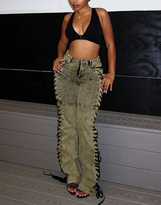 Side Lace Up Denim Jeans