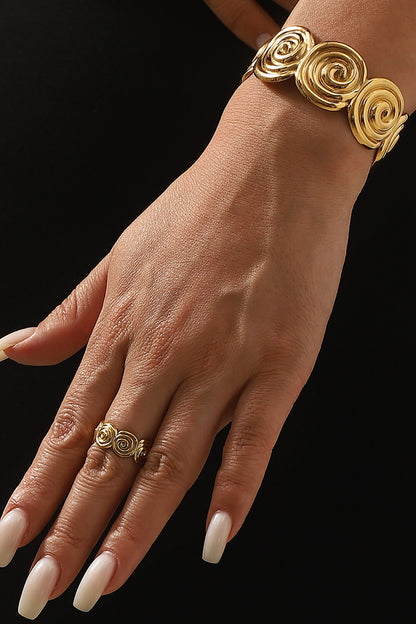 Spiral Design Alloy Open Bracelet Ring Set