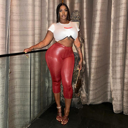 Women's Sexy Tight Solid Color Fashion Serpentine Cropped Pants