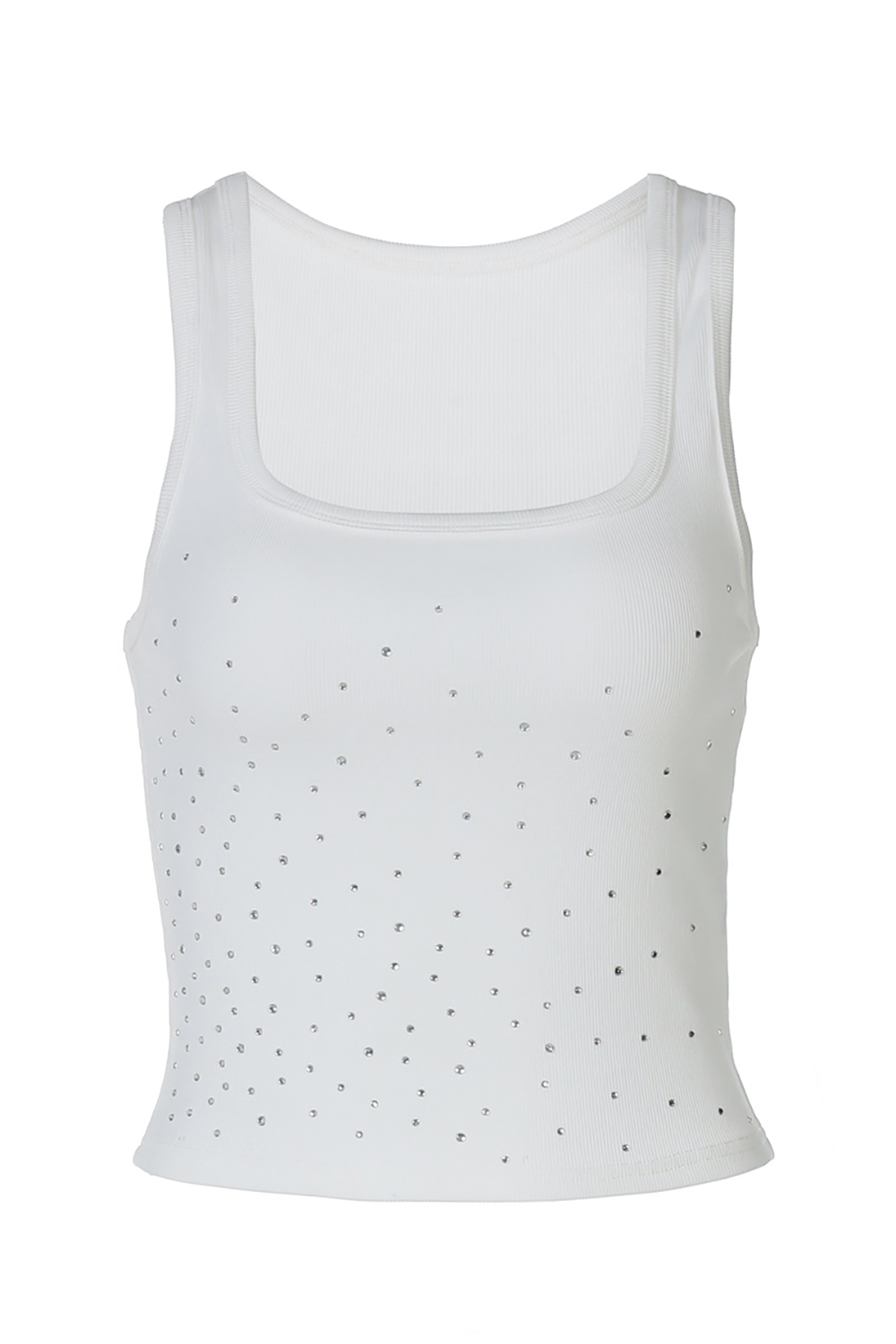 Square Neck Hot Drilling Knit Slim Fit Sleeveless Crop Top-White