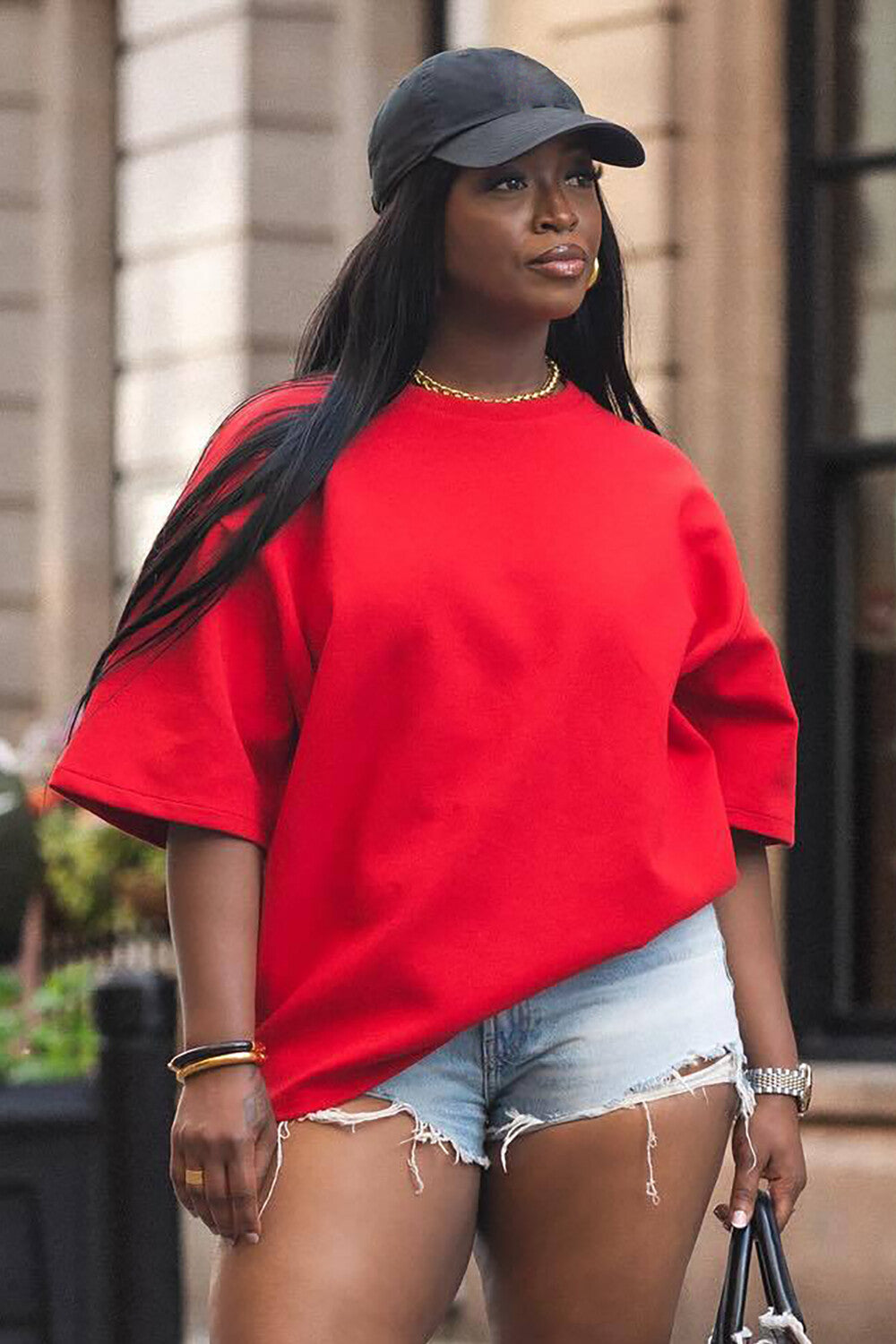 Solid Color Half Sleeve Round Neck Loose-Fitting Casual T-shirt-Red