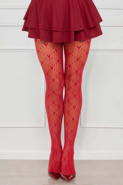 Hearts Pattern Versatile Fishnet Pantyhose-Black