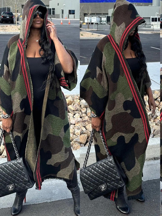 Hooded Camo Is The New Black Winter Open Front Long Cardigan