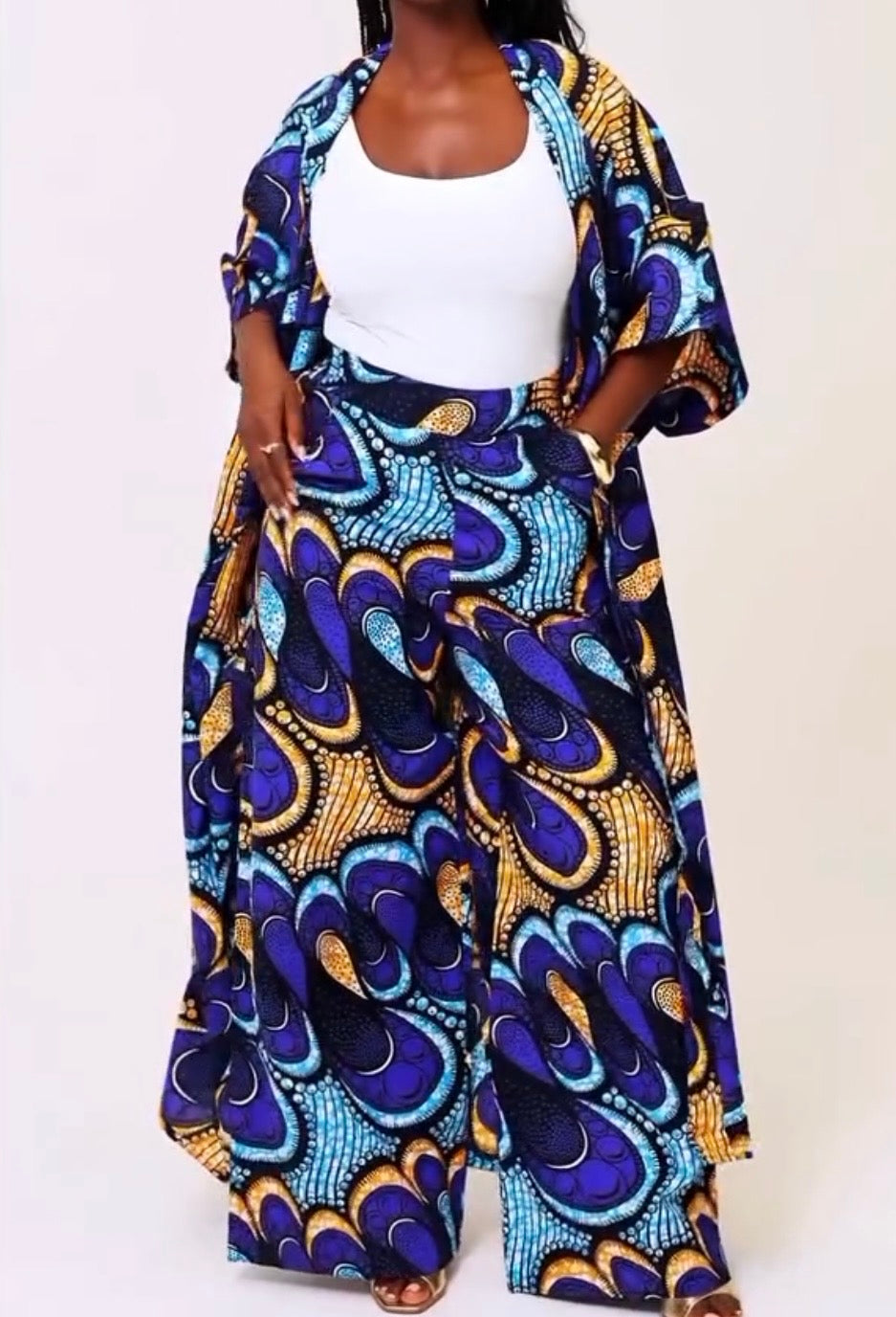 Casual Printed Coat See-through Chiffon Shirt Trousers Suit
