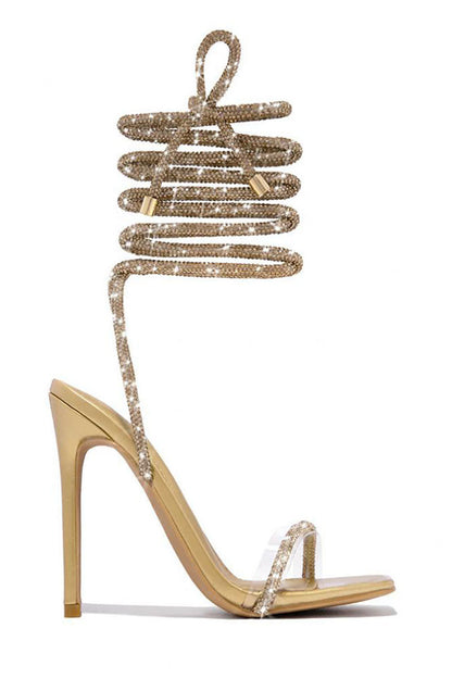 Rhinestone Strappy Square Toe Party Stiletto High Heel Sandals