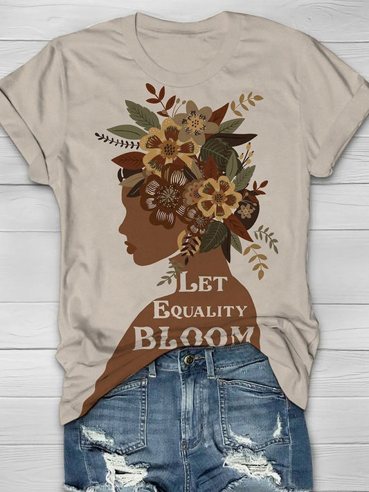 Women's Let Equality Bloom Floral African Girl Print T-Shirt