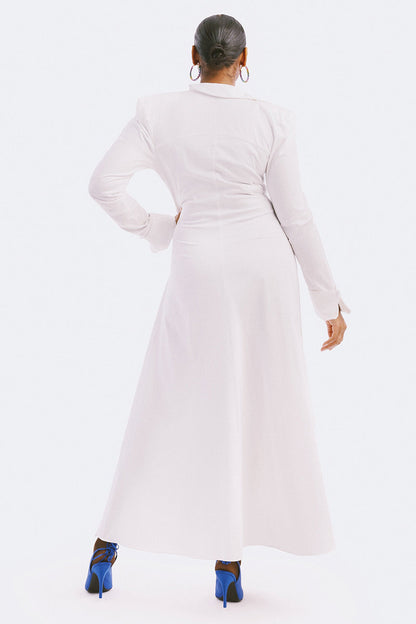 Deep V Neck High Slit Ruched Gown Maxi Dresses