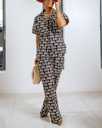 Women's Casual Print Pants+Tops Two-Piece Set
