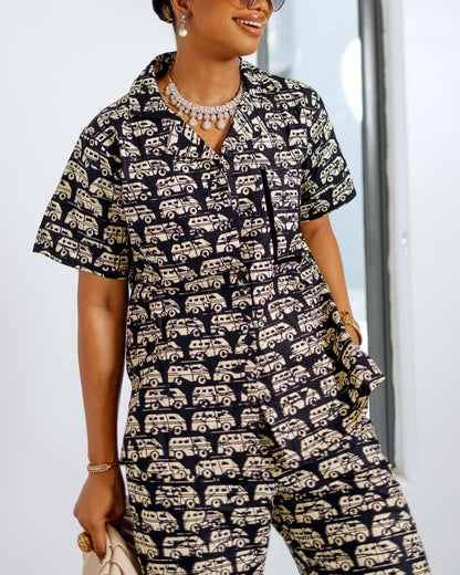 Women's Casual Print Pants+Tops Two-Piece Set