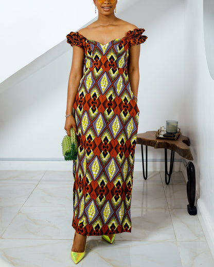 Women's Casual Print Kaftan Maxi Dress & shorts Two-Piece Set
