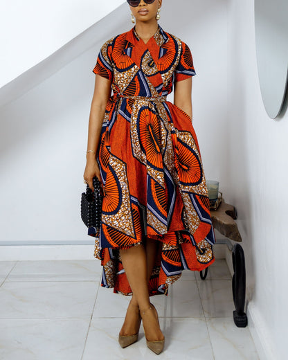 Women's Casual Print Wrap Midi Dress