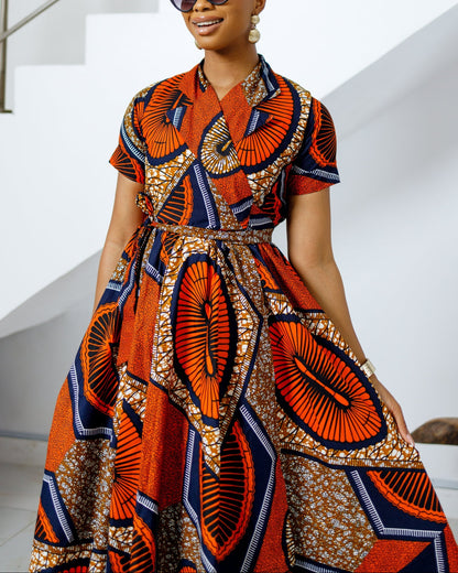 Women's Casual Print Wrap Midi Dress