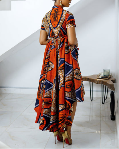 Women's Casual Print Wrap Midi Dress