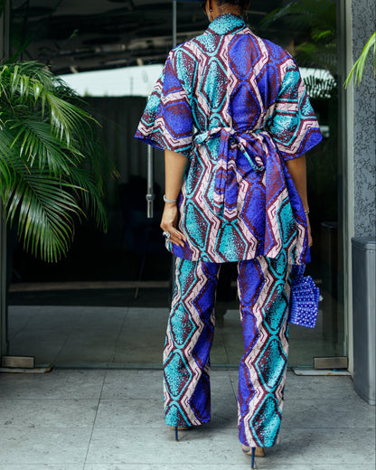 Women's Casual Print Kimono & Pants Two-Piece Set