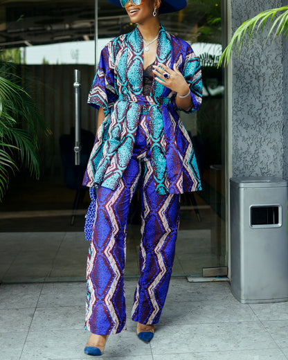Women's Casual Print Kimono & Pants Two-Piece Set