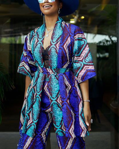 Women's Casual Print Kimono & Pants Two-Piece Set