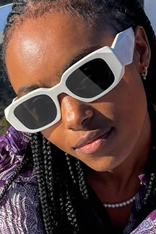 Colorblock Square Frame Black Lens Outdoor Sunglasses