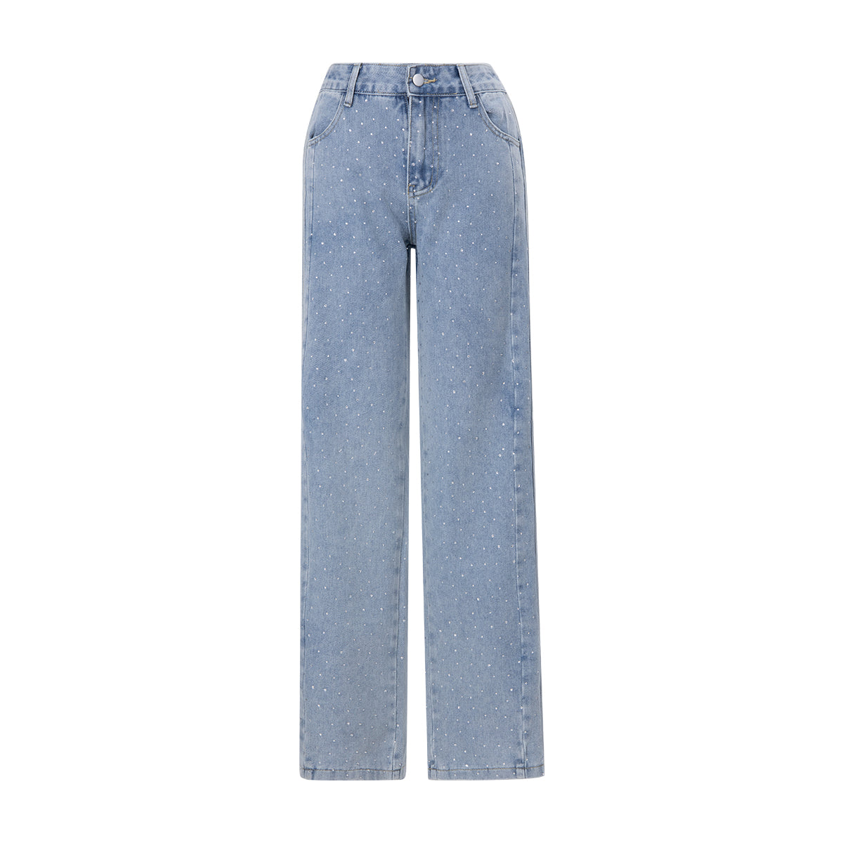 High-Waisted Rhinestone Embellished Side Button Jeans