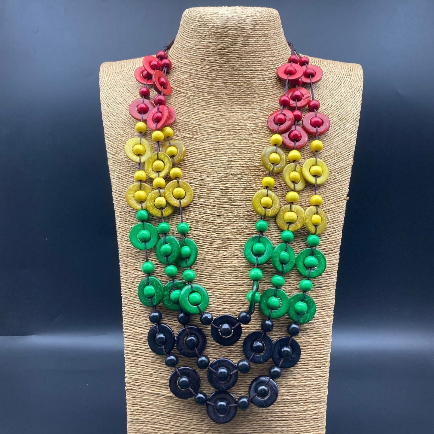 Wood Triple Beaded Necklace